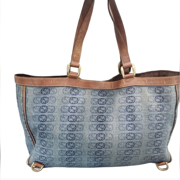 Gucci RARE Denim Abbey Blue and Brown Tote Bag - Picture 8 of 17
